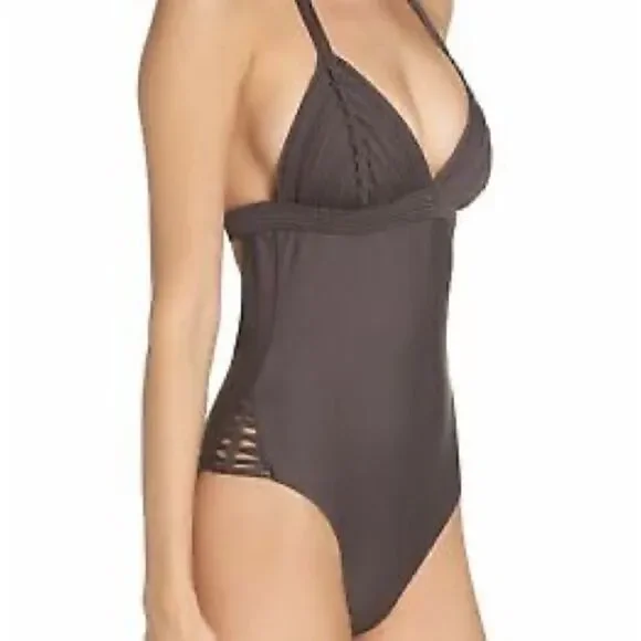 Pilyq Island Embroidered Halter One Piece in Coco - Picture 2 of 10